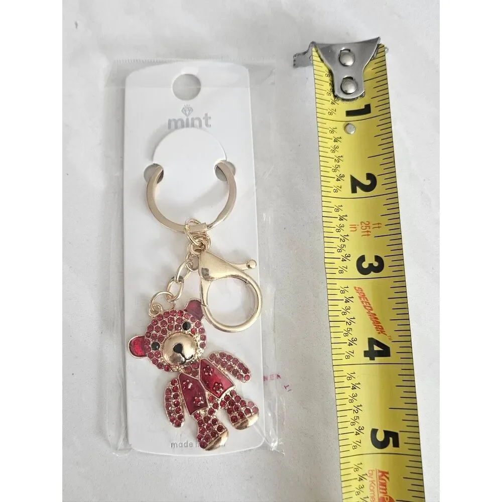 Mint Gold & Red Teddy Bear Keychain